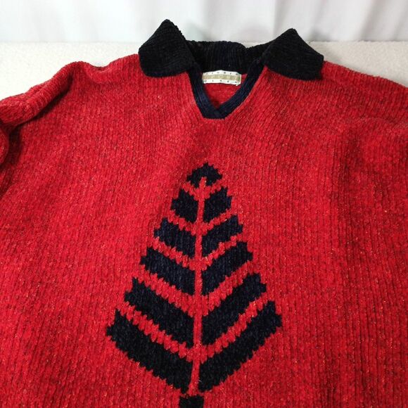 Sigrid Olsen Sport Red Chenille Sweater L Nordic Tree Knit Pullover Christmas - Picture 5 of 14